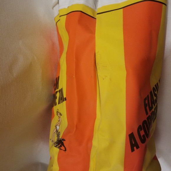 vtg orange & yellow striped vinyl bag w girl & dog - Picture 13 of 14